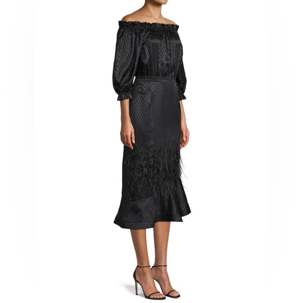 Saloni Ruffled-Trim Off-The-Shoulder Dress